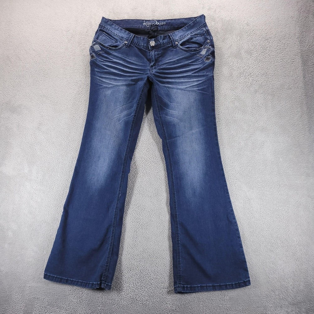 Ariya Jeans Womens 14 Blue Bootcut Low Rise Embroidered‎ Rhinestone Stretch